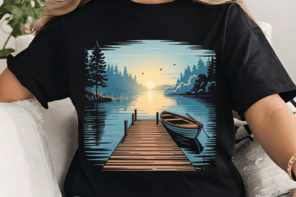 Capture Serenity: The Peaceful Boat Lake Sunset Shirt PNG