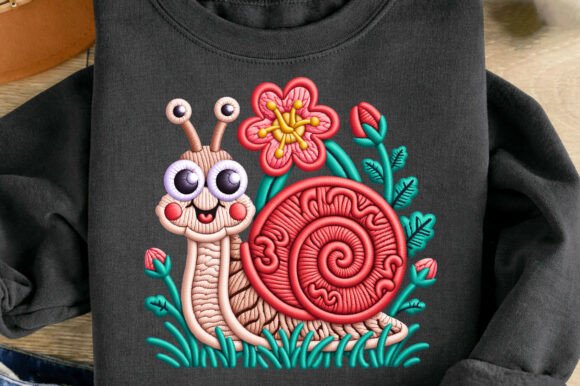 Cute Snail Flower Faux Yarn Embroidery: A Whimsical Design Asset