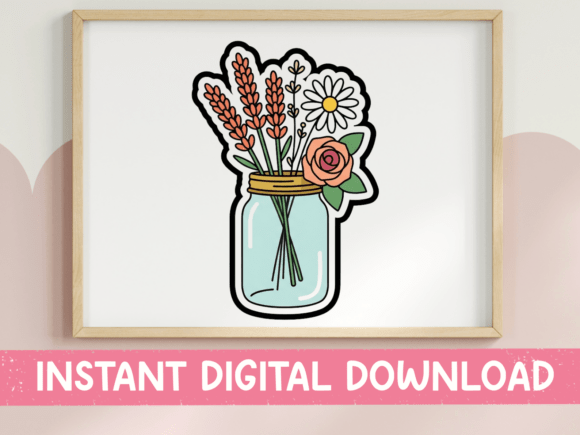 Mason Jar Wildflower Bouquet Sticker: A Cottagecore Design Essential