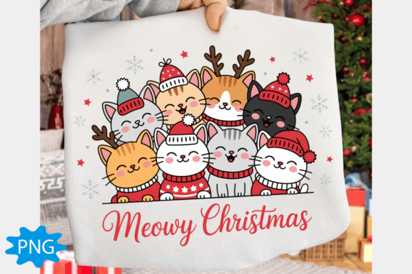 Meowy Christmas PNG: Festive Cat Design for Your Store