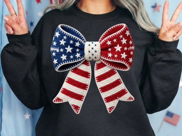 Patriotic Bow Stars Yarn Tshirt Png: A Festive Design Asset