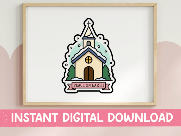 Peace on Earth Snowy Church Sticker: Crafting Christmas Serenity