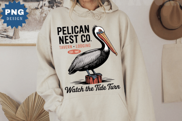 Pelican Nest Vintage PNG: Coastal Charm for Modern Design
