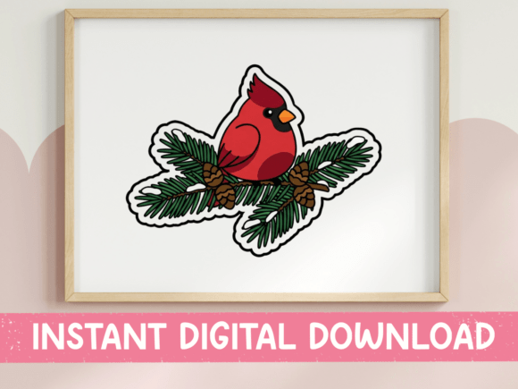 Red Cardinal on Pine Branch: A Sticker for Winter