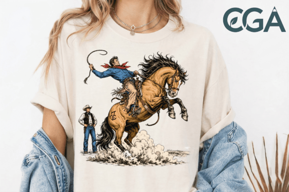 Retro Bronc Riding Cowboy Western PNG: Authentic Rodeo Energy