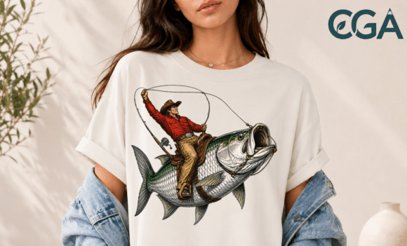 Retro Cowboy Riding Tarpon Fishing PNG: A Western Angling Mashup