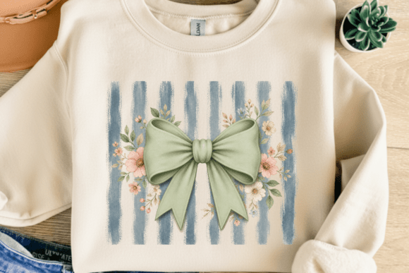 Sage Green Bow Stripe PNG: A Cottagecore Design Asset