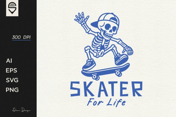 Skater for Life, Skeleton Skateboard: Edgy Vector Design for Creators