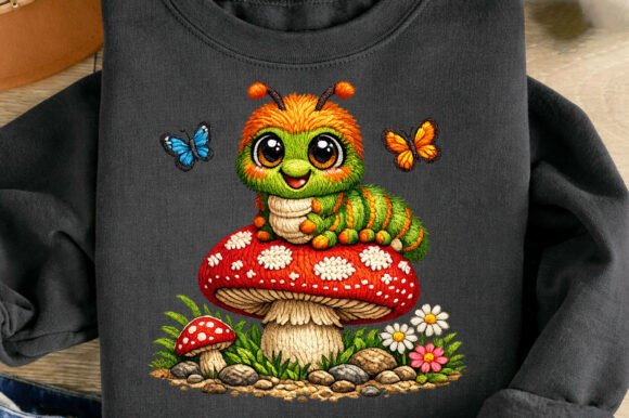 Whimsical Caterpillar Faux Embroidery: A Digital Textile Charm